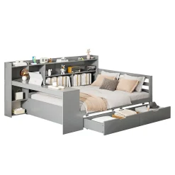 Redom Canapé 3 places convertible 200x90x85 cm avec coffre de rangement en tissu, dossier réglable et design contemporain* Lit Coffre