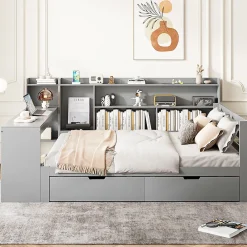 Redom Canapé 3 places convertible 200x90x85 cm avec coffre de rangement en tissu, dossier réglable et design contemporain* Lit Coffre