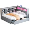 Canapé en bois massif 140x200 cm avec grands tiroirs port USB bande LED étagères rangement lit double multifonction gris>Redom Outlet