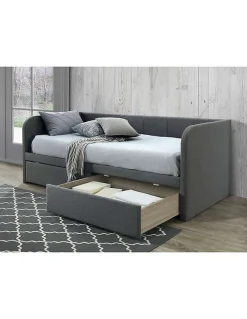 Canapé lit ZITO 90x200 cm coloris gris avec deux tiroirs et sommier inclus><noscript><img width=