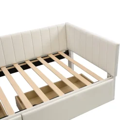 Redom Canapé 90x200 cm avec 2 grands tiroirs revetement velours beige design mid century et structure MDF* Lit Coffre