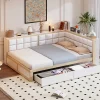 Redom Canape lit bois 140 par 200 cm lit multifonction dossier doux tiroir rangement lit simple junior pin massif couleur bois* Lit Avec Rangement