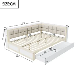 Redom Canape lit bois 140 par 200 cm lit multifonction dossier doux tiroir rangement lit simple junior pin massif couleur bois* Lit Avec Rangement