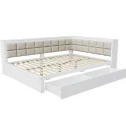 Redom Canape lit bois 140 x 200 cm lit multifonction dossier doux grand tiroir rangement lit simple junior pin massif blanc* Lit Avec Rangement