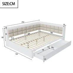 Redom Canape lit bois 140 x 200 cm lit multifonction dossier doux grand tiroir rangement lit simple junior pin massif blanc* Lit Avec Rangement