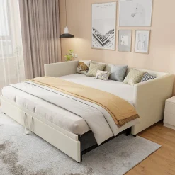 Fortuna lai Canapé-lit 90/180 X 200 Cm, Lit De Jour Extensible Avec Sommier à Lattes, Canapé 2 Places, Beige* Lit Coffre