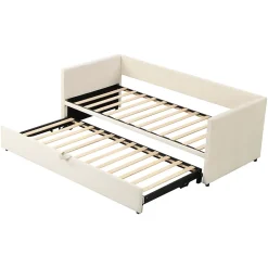 Fortuna lai Canapé-lit 90/180 X 200 Cm, Lit De Jour Extensible Avec Sommier à Lattes, Canapé 2 Places, Beige* Lit Coffre