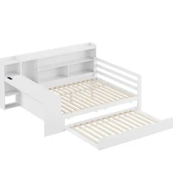 Blackcolors Canapé-lit bois 140x200cm blanc bureau/casiers/prises lit escamotable multifonction* Lit Coffre