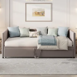 Canapé-lit convertible 90/180x200 cm en velours gris, design moderne, sommier à lattes inclus>ProximaX Best
