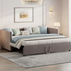 Canapé-lit convertible 90/180x200 cm en velours gris, design moderne, sommier à lattes inclus>ProximaX Best