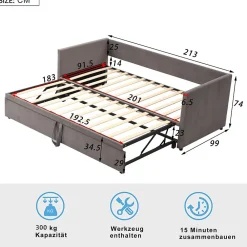 Canapé-lit convertible 90/180x200 cm en velours gris, design moderne, sommier à lattes inclus><noscript><img width=