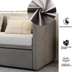 Canapé-lit convertible 90/180x200 cm en velours gris, design moderne, sommier à lattes inclus><noscript><img width=