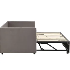 Canapé-lit convertible 90/180x200 cm en velours gris, design moderne, sommier à lattes inclus><noscript><img width=