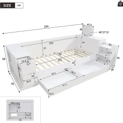 Canapé-lit enfant 90x190 cm - Avec tiroirs, étagères et espace de rangement - MDF - Blanc (sans matelas)><noscript><img width=