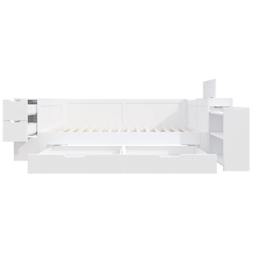 Canapé-lit enfant 90x190 cm - Avec tiroirs, étagères et espace de rangement - MDF - Blanc (sans matelas)>ModernLuxe Hot