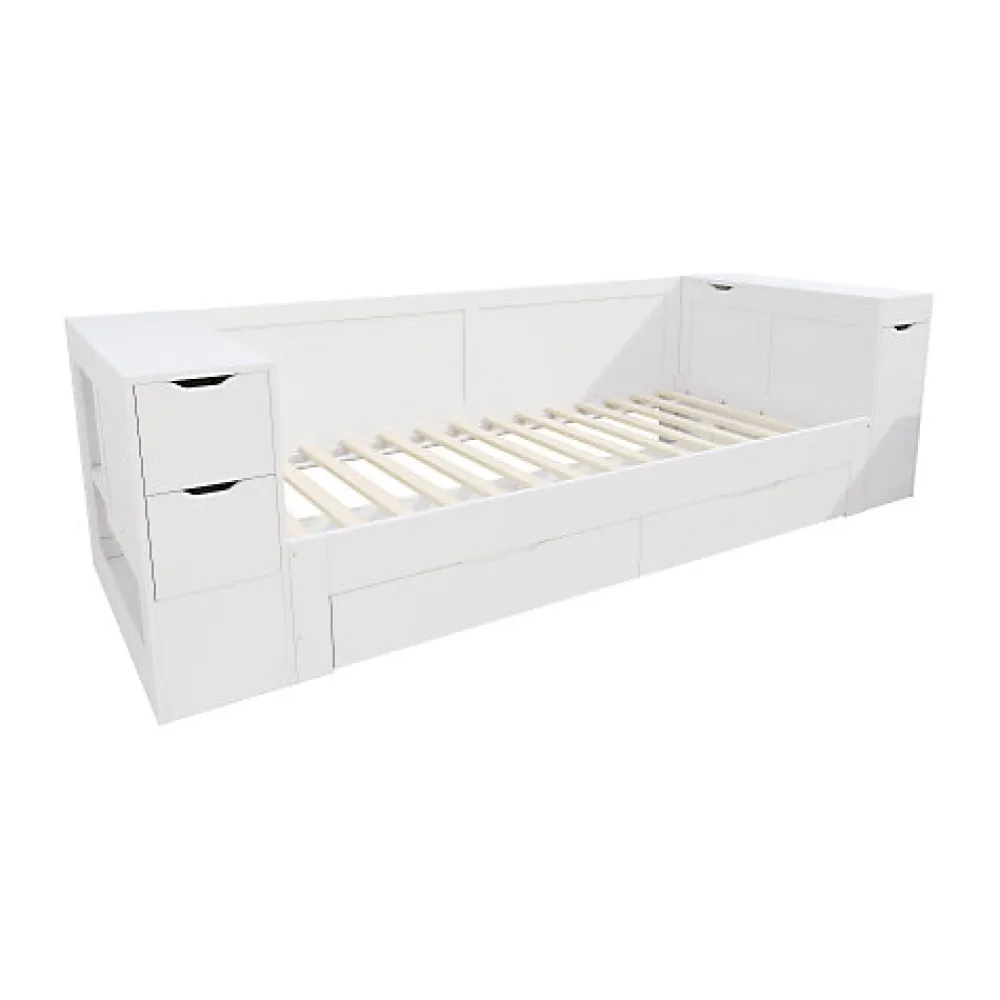 Canapé-lit enfant 90x190 cm - Avec tiroirs, étagères et espace de rangement - MDF - Blanc (sans matelas)>ModernLuxe Hot