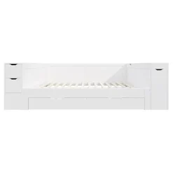 ModernLuxe Canapé-lit enfant 140x190 cm - Avec tiroirs, étagères et espace de rangement - MDF - Blanc (sans matelas)* Lit Avec Rangement