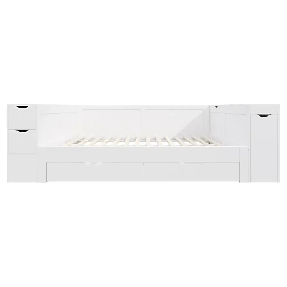 ModernLuxe Canapé-lit enfant 140x190 cm - Avec tiroirs, étagères et espace de rangement - MDF - Blanc (sans matelas)* Lit Avec Rangement