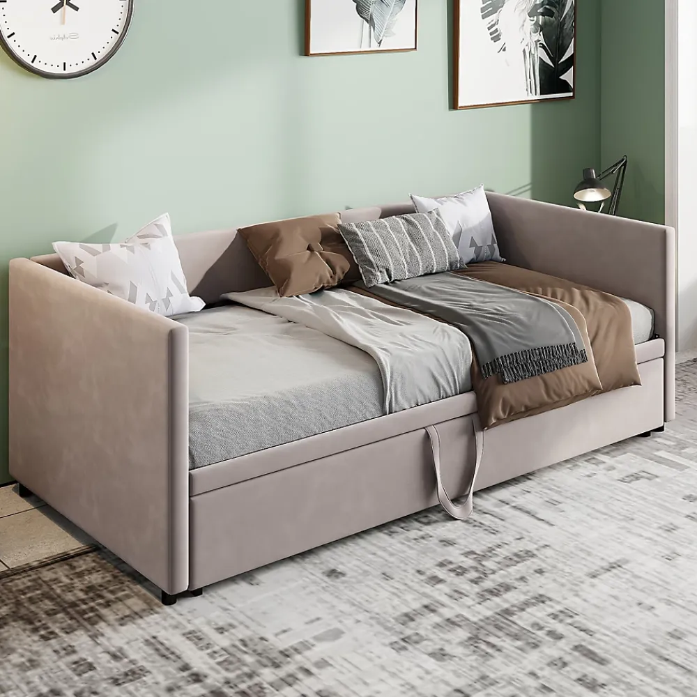 Simple Life Canapé-lit Extensible 90/180 X 200 Cm Avec Sommier à Lattes,canapé Lit 2 Places,velours, Gris* Lit Coffre