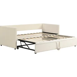 Canapé-lit Extensible 90/180 X 200 Cm Avec Sommier à Lattes,canapé Lit 2 Places,velours, Beige><noscript><img width=