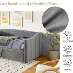 Fortuna lai Canapé-lit, extensible, 140x 200 cm, avec sommier à lattes, tissu en velours, canapé-lit, sans matelas, gris foncé* Lit Coffre