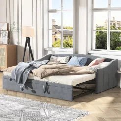 Fortuna lai Canapé-lit, extensible, 140x 200 cm, avec sommier à lattes, tissu en velours, canapé-lit, sans matelas, gris foncé* Lit Coffre
