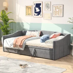 Fortuna lai Canapé-lit, extensible, 140x 200 cm, avec sommier à lattes, tissu en velours, canapé-lit, sans matelas, gris foncé* Lit Coffre