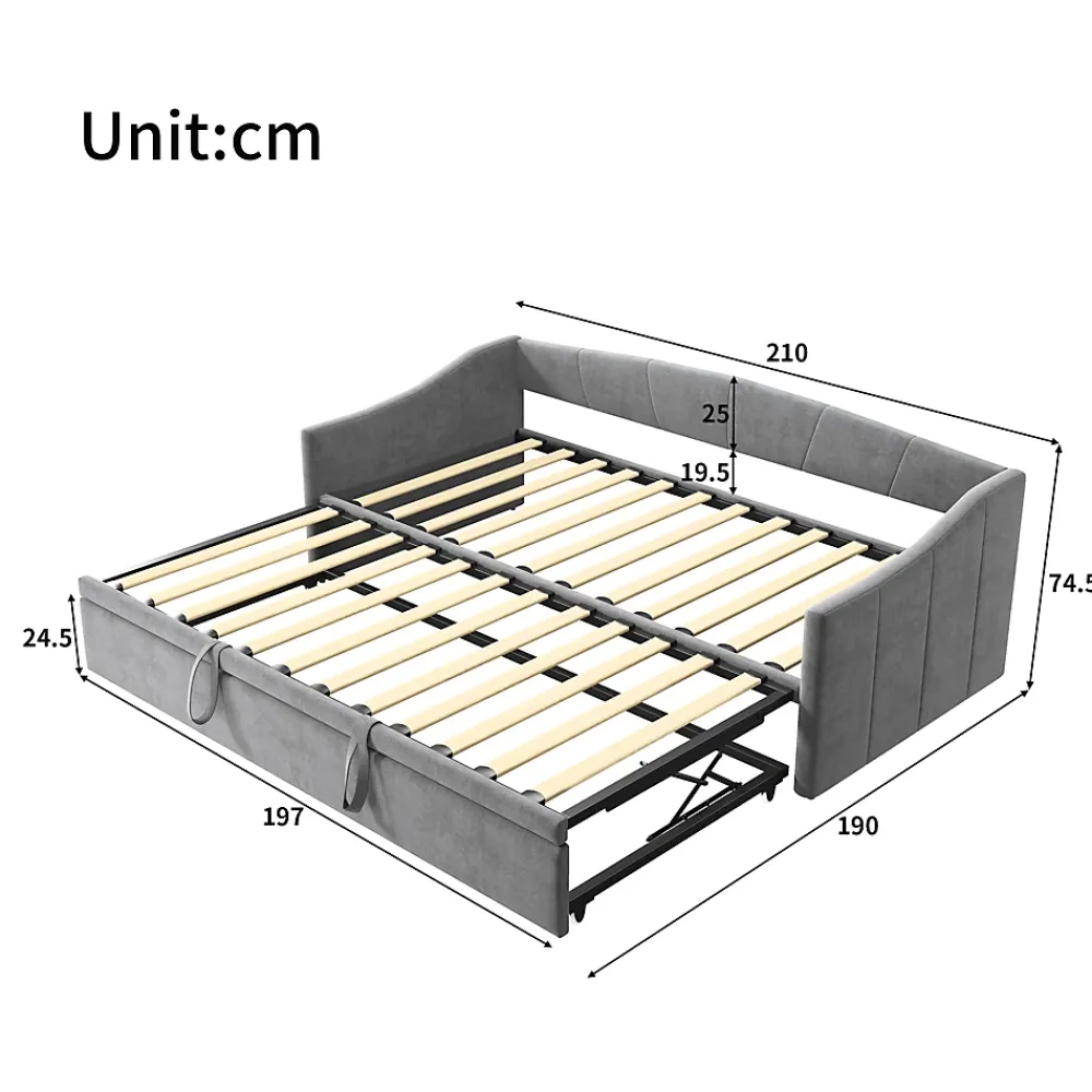 Fortuna lai Canapé-lit, extensible, 140x 200 cm, avec sommier à lattes, tissu en velours, canapé-lit, sans matelas, gris foncé* Lit Coffre