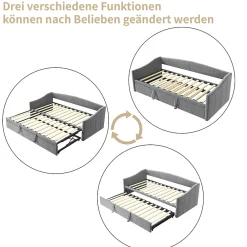 Fortuna lai Canapé-lit, extensible, 140x 200 cm, avec sommier à lattes, tissu en velours, canapé-lit, sans matelas, gris foncé* Lit Coffre