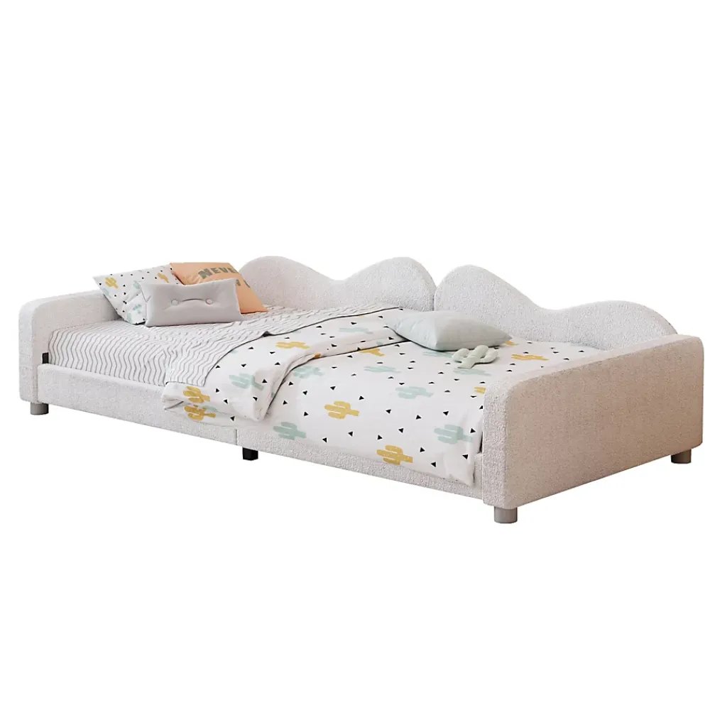 Redom Canapé-lit rembourré 90 sur 200 cm lit multifonction avec dossier et accoudoirs tissu Teddy blanc pour adultes ou invités* Lit Simple