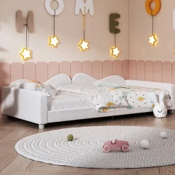 Redom Canapé-lit rembourré 90 sur 200 cm lit multifonction avec dossier et accoudoirs tissu Teddy blanc pour adultes ou invités* Lit Simple