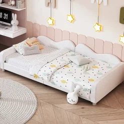 Redom Canapé-lit rembourré 90 sur 200 cm lit multifonction avec dossier et accoudoirs tissu Teddy blanc pour adultes ou invités* Lit Simple