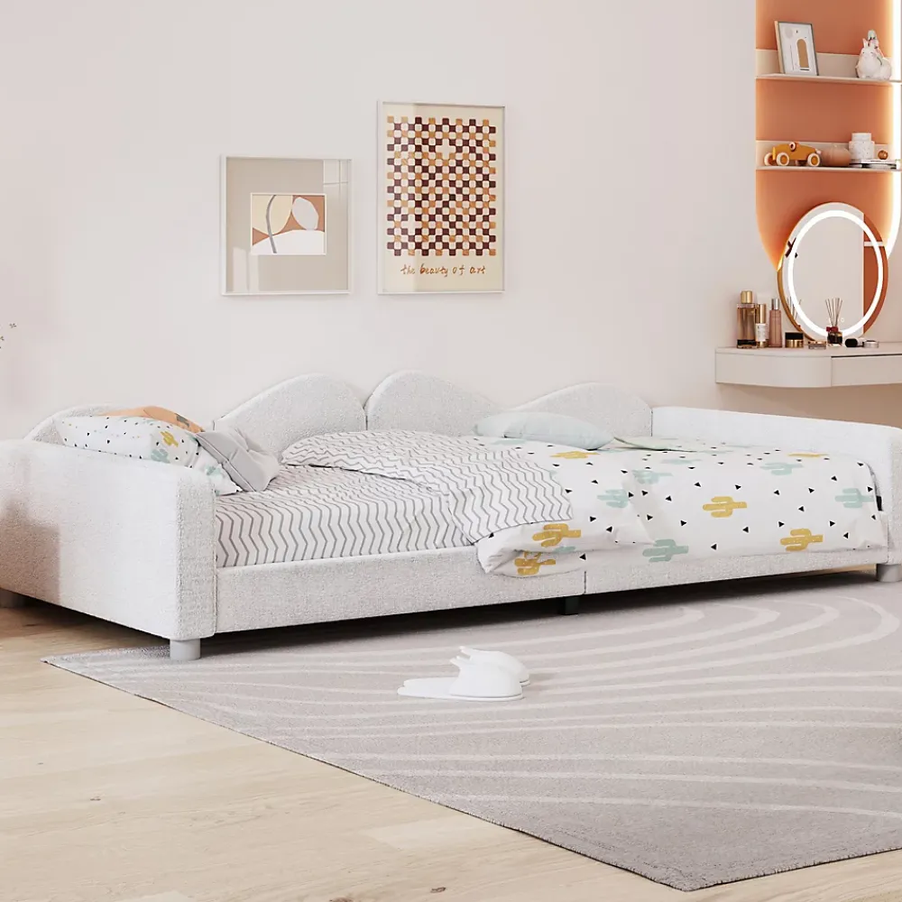 Redom Canapé-lit rembourré 90 sur 200 cm lit multifonction avec dossier et accoudoirs tissu Teddy blanc pour adultes ou invités* Lit Simple