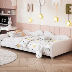 Redom Canapé-lit rembourré 90 sur 200 cm lit multifonction avec dossier et accoudoirs tissu Teddy blanc pour adultes ou invités* Lit Simple