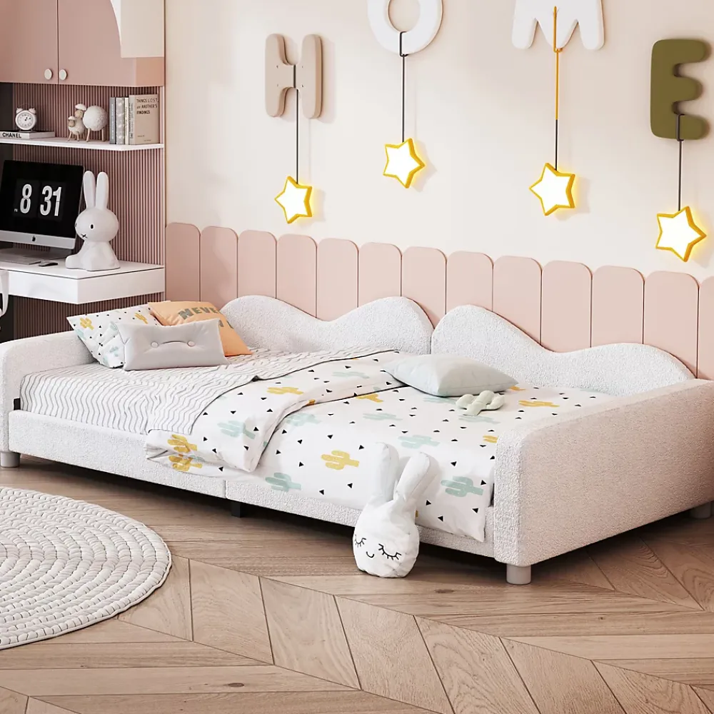 Redom Canapé-lit rembourré 90 sur 200 cm lit multifonction avec dossier et accoudoirs tissu Teddy blanc pour adultes ou invités* Lit Simple