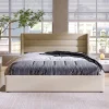 Redom Canapé-lit 140x200 cm avec coffre hydraulique et tête de lit rembourrée en lin beige, design contemporain* Lit Coffre