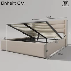 Redom Canapé-lit 140x200 cm avec coffre hydraulique et tête de lit rembourrée en lin beige, design contemporain* Lit Coffre