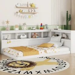 Canapé-lit 90x200 cm avec prises et 2 USB, rangements latéraux, structure panneaux de particules et MDF, blanc><noscript><img width=