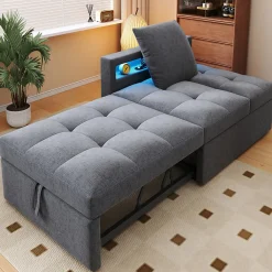Canapé-lit 140x190 cm convertible clic-clac avec coffre, tissu gris, design contemporain>Redom Hot