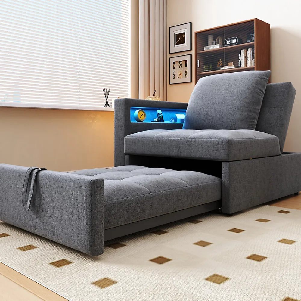 Canapé-lit 140x190 cm convertible clic-clac avec coffre, tissu gris, design contemporain>Redom Hot