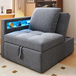 Canapé-lit 140x190 cm convertible clic-clac avec coffre, tissu gris, design contemporain><noscript><img width=