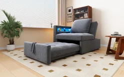 Canapé-lit 140x190 cm convertible clic-clac avec coffre, tissu gris, design contemporain><noscript><img width=