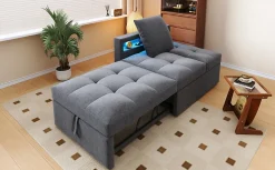 Canapé-lit 140x190 cm convertible clic-clac avec coffre, tissu gris, design contemporain><noscript><img width=