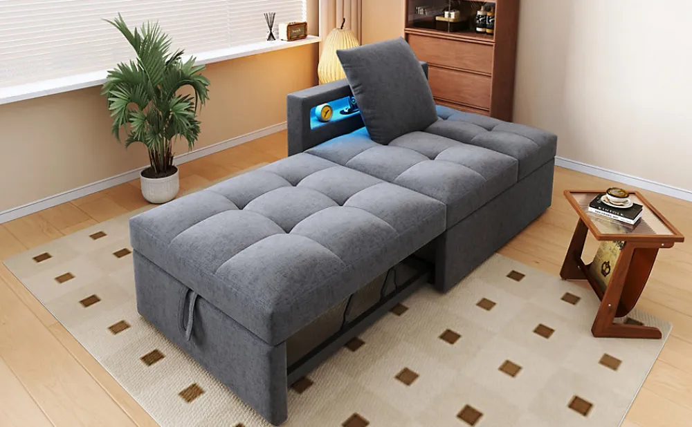 Canapé-lit 140x190 cm convertible clic-clac avec coffre, tissu gris, design contemporain>Redom Hot