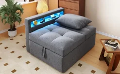 Canapé-lit 140x190 cm convertible clic-clac avec coffre, tissu gris, design contemporain><noscript><img width=