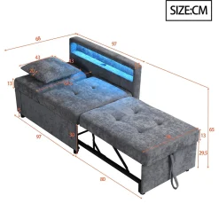 Canapé-lit 140x190 cm convertible clic-clac avec coffre, tissu gris, design contemporain><noscript><img width=