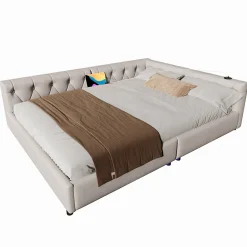 Canapé-lit 140x190 cm convertible clic-clac avec coffre de rangement en tissu gris, design contemporain><noscript><img width=
