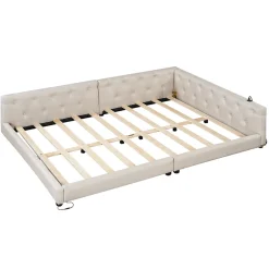 Canapé-lit 140x190 cm convertible clic-clac avec coffre de rangement en tissu gris, design contemporain><noscript><img width=