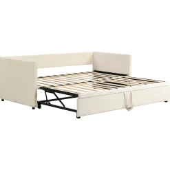 Canapé-lit 90x200 cm convertible en 180x200 cm avec sommier à lattes, tissu velours beige><noscript><img width=