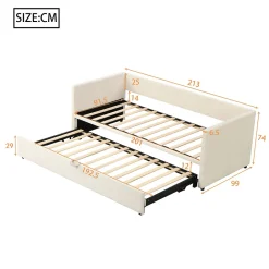 Canapé-lit 90x200 cm convertible en 180x200 cm avec sommier à lattes, tissu velours beige><noscript><img width=